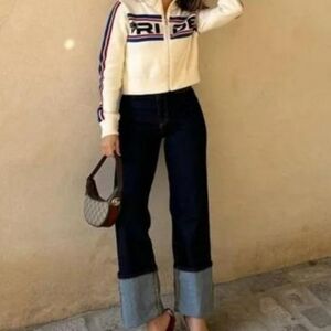 ZARA Collection STRAIGHT CUT HIGH WAIST JEANS folded dark blue BNWT